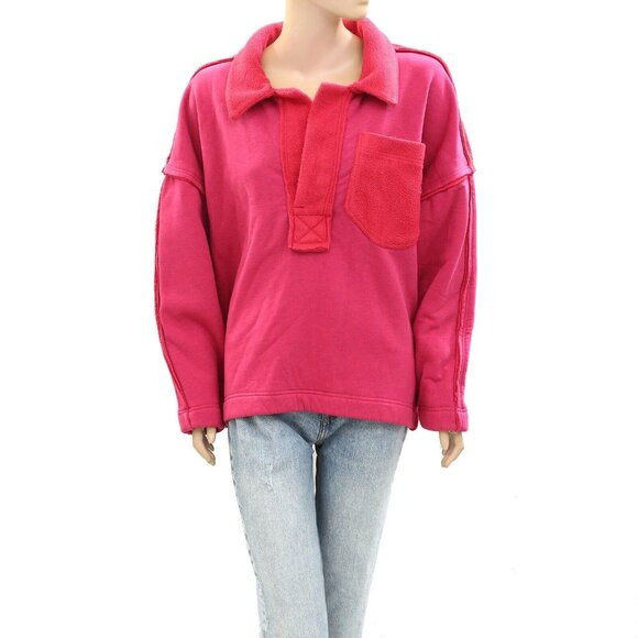 Free People Tops - Free People Structured Polo Sweatshirt Top Slouchy Cotton Oversized M NEW 274545